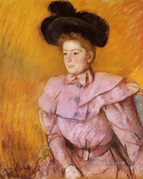 黒い帽子とラズベリーピンクの衣装を着た女性の母親たち メアリー・カサット Oil Paintings